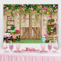 Lofaris Colour Floral And Wood Door Simple Backdrop For Girl