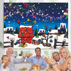 Lofaris Comic Xmas Red House Snowy Night Birthday Backdrop