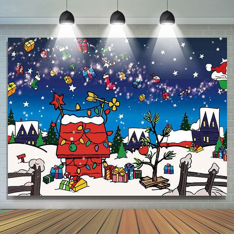 Lofaris Comic Xmas Red House Snowy Night Birthday Backdrop