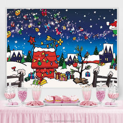 Lofaris Comic Xmas Red House Snowy Night Birthday Backdrop