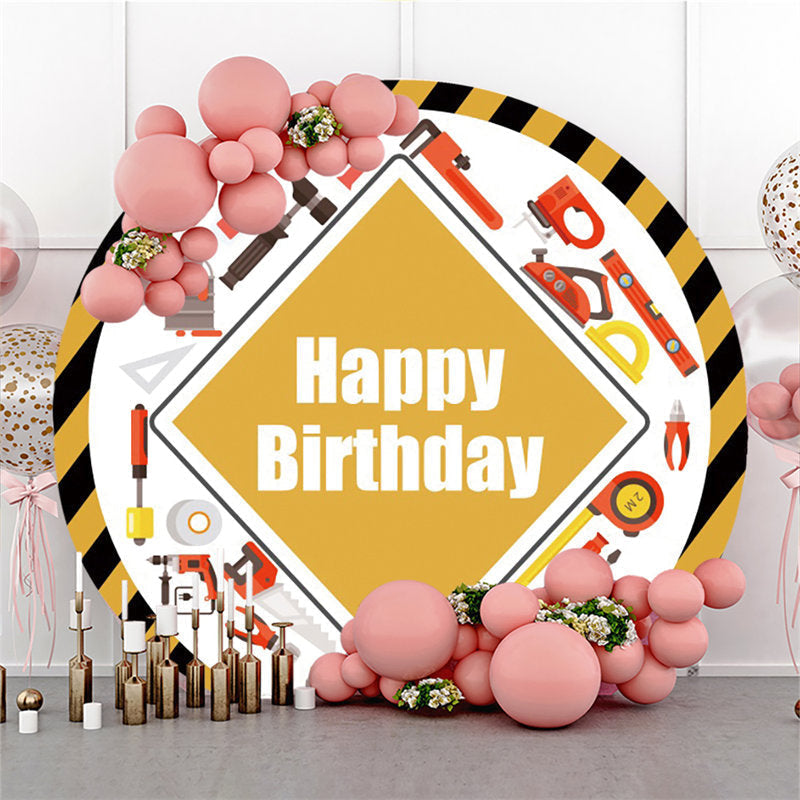 Lofaris Construction Tools Happy Birthday Round Backdrop For Kid