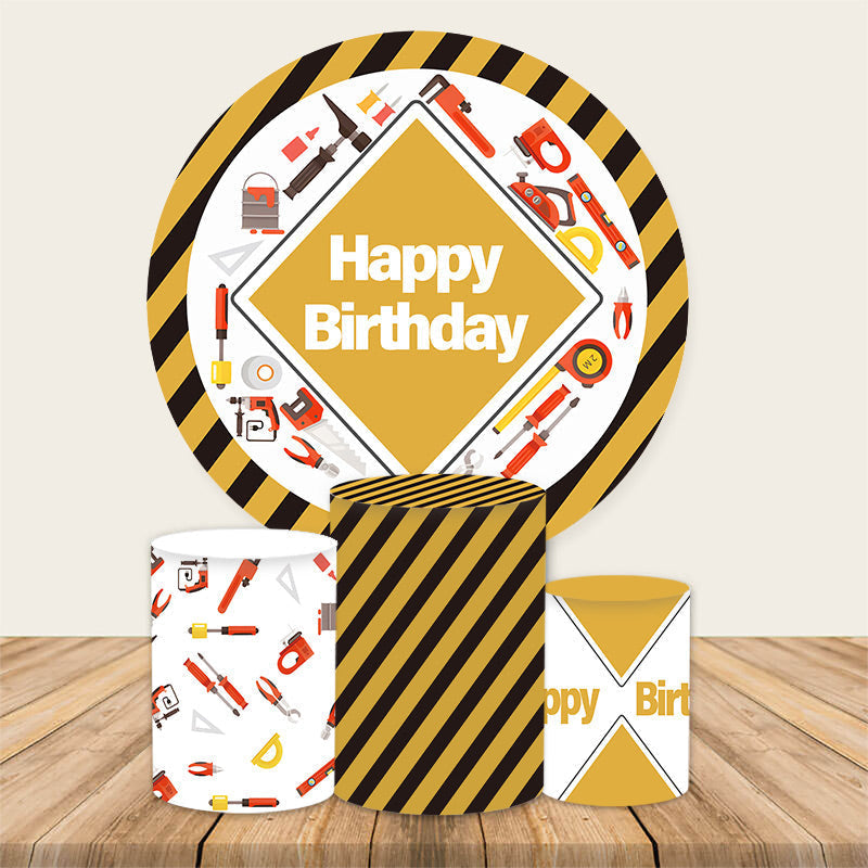 Lofaris Construction Tools Happy Birthday Round Backdrop Kit For Kid