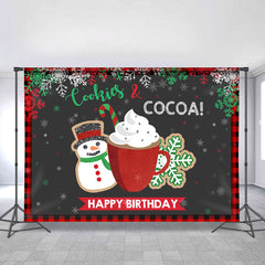 Lofaris Cookies And Cocoa Snowman Black Chrismas Backdrops