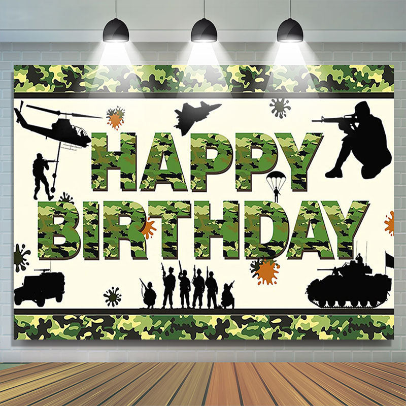 Lofaris Cool Camouflage Army Boy Happy Birthday Backdrop