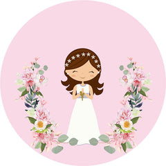 Lofaris Pink Floral With Happy Girl Wedding Round Backdrop Kit