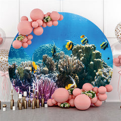 Lofaris Coral Reefs And Striped Fish Round Summer Backdrop