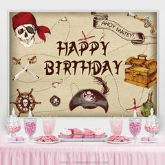 Lofaris Corsair Cartoon Ahoy Matey Happy Birthday Backdrop