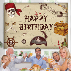 Lofaris Corsair Cartoon Ahoy Matey Happy Birthday Backdrop