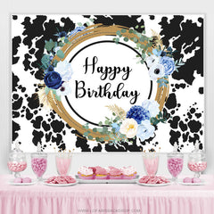 Lofaris Cow Pattern Floral Sweet Happy Birthday Backdrop