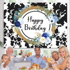 Lofaris Cow Pattern Floral Sweet Happy Birthday Backdrop