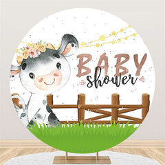 Lofaris Cow Wooden Fence Baby Shower Round Backdrop For Party