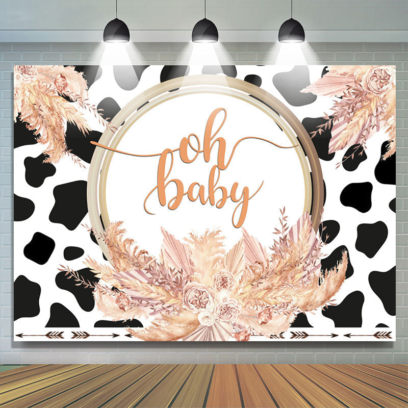 Lofaris Cows Pattern Autumn Flowers Theme Baby Shower Backdrop