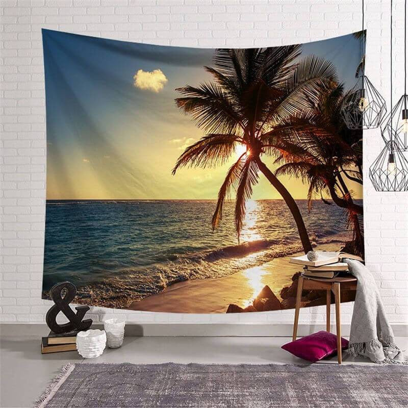 Lofaris Cozy Coconut Grove Scenery Beach Holiday Wall Tapestry