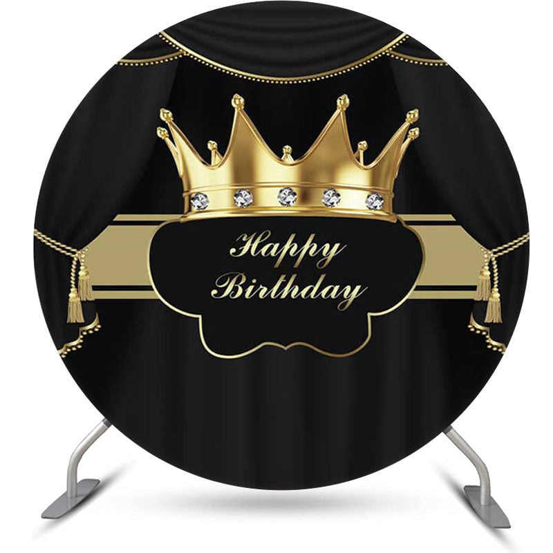 Lofaris Crown Black Gold Diamond Round Birthday Backdrop