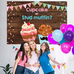 Lofaris Cupcake and Stud Muffin Gender Baby Shower Backdrop