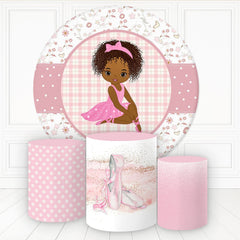 Lofaris Curly Hair Girl Floral Plaid Round Birthday Backdrop Kit