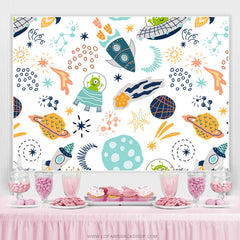 Lofaris Cute Alien World Space Rocket Theme Party Backdrop