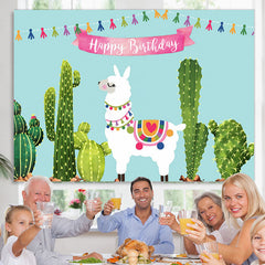 Lofaris Cute Alpaca And Cactus Happy Birthday Party Backdrop