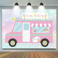 Lofaris Cute And Pink Ice Cream Truck Happy Birthday Backdrop