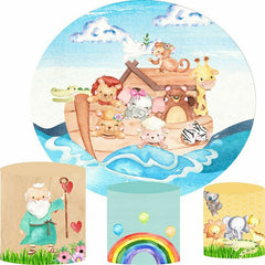 Lofaris Cute Animals And Sea Round Happy Birthday Backdrop