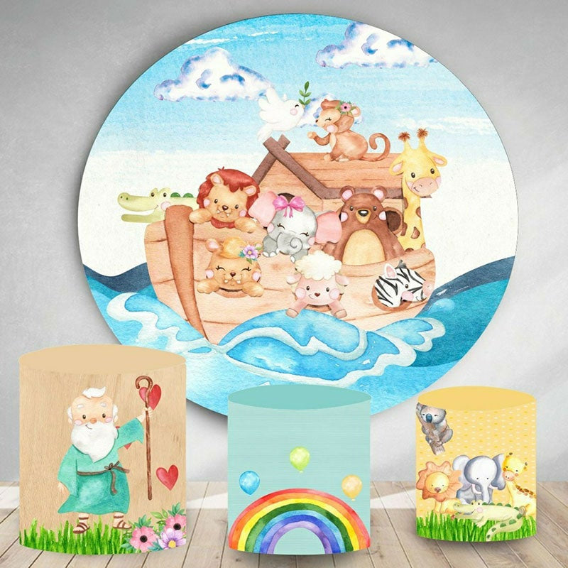 Lofaris Cute Animals And Sea Round Happy Birthday Backdrop