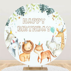 Lofaris Cute Animals Custom Circle Happy Birthday Backdrop