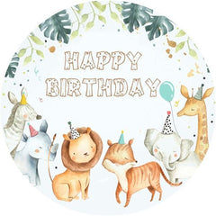 Lofaris Cute Animals Custom Circle Happy Birthday Backdrop