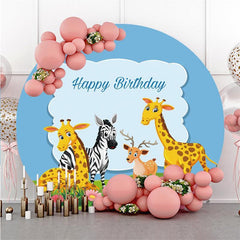 Lofaris Cute Animals With Glassland Round Birthday Backdrop