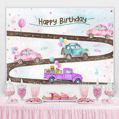 Lofaris Cute Car And Balloons Happy Birthday Backdrop For Party