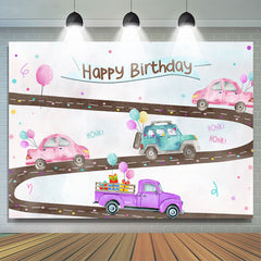 Lofaris Cute Car And Balloons Happy Birthday Backdrop For Party