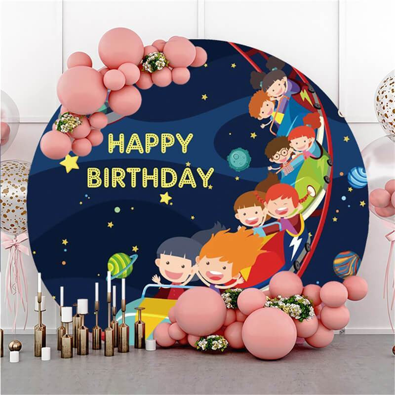 Lofaris Cute Children In The Sky Round Birthday Party Backdrop