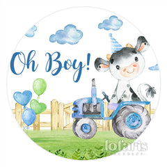 Lofaris Cute Cow On The Track Farm Round Baby Shower Backdrop