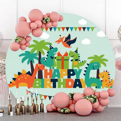 Lofaris Cute Dinosaur Round Happy Birthday Backdrop For Boy