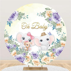 Lofaris Cute Elephant And Fkoral Round Baby Shower Backdrop