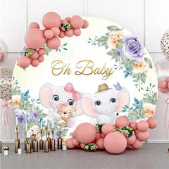 Lofaris Cute Elephant And Fkoral Round Baby Shower Backdrop