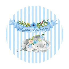 Lofaris Cute Elephant Blue Circle Happy Birthday Backdrop