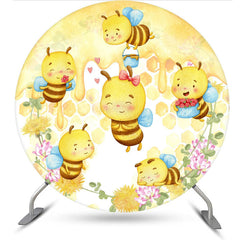 Lofaris Cute Honey Bee Circle Floral Cartoon Backdrop