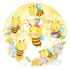 Lofaris Cute Honey Bee Circle Floral Cartoon Backdrop