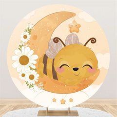 Lofaris Cute Little Bee And Moon Round Floral Baby Shower Backdrop