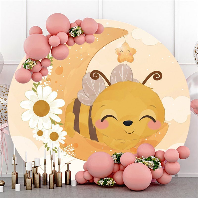 Lofaris Cute Little Bee And Moon Round Floral Baby Shower Backdrop