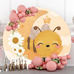 Lofaris Cute Little Bee And Moon Round Floral Baby Shower Backdrop