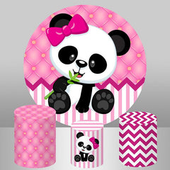 Lofaris Cute Panda Stripe Round Happy Birthday Backdrop For Girl