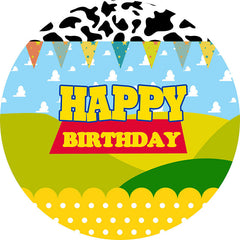 Lofaris Cute Pattern Green Hill Happy Birthday Round Backdrop Kit