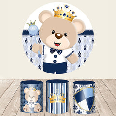 Lofaris Cute Teddy Bear Baby Shower Round Backdrop Kit For Boy