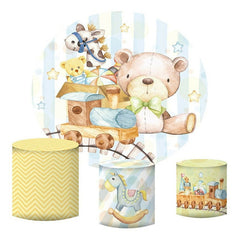 Lofaris Cute Teddy Bear Toy Round Boys Baby Shower Backdrop