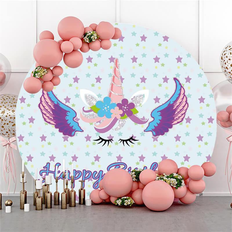 Lofaris Cute Unicorn Circle Happy Birthday Backdrop For Party