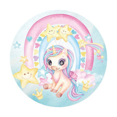 Lofaris Cute Unicorn Star Pink Baby Shower Circle Backdrop