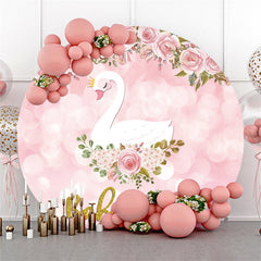 Lofaris Cute White Swan Pink Theme Baby Shower Circle Backdrop