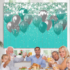 Lofaris Cyan And Silver Glitter Balloons Birthday Backdrop