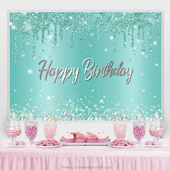 Lofaris Cyan Glitter Silver Diamonds Happy Birthday Backdrop